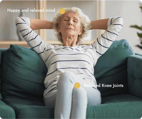 Lady relaxing on couch showing improved wellbeing